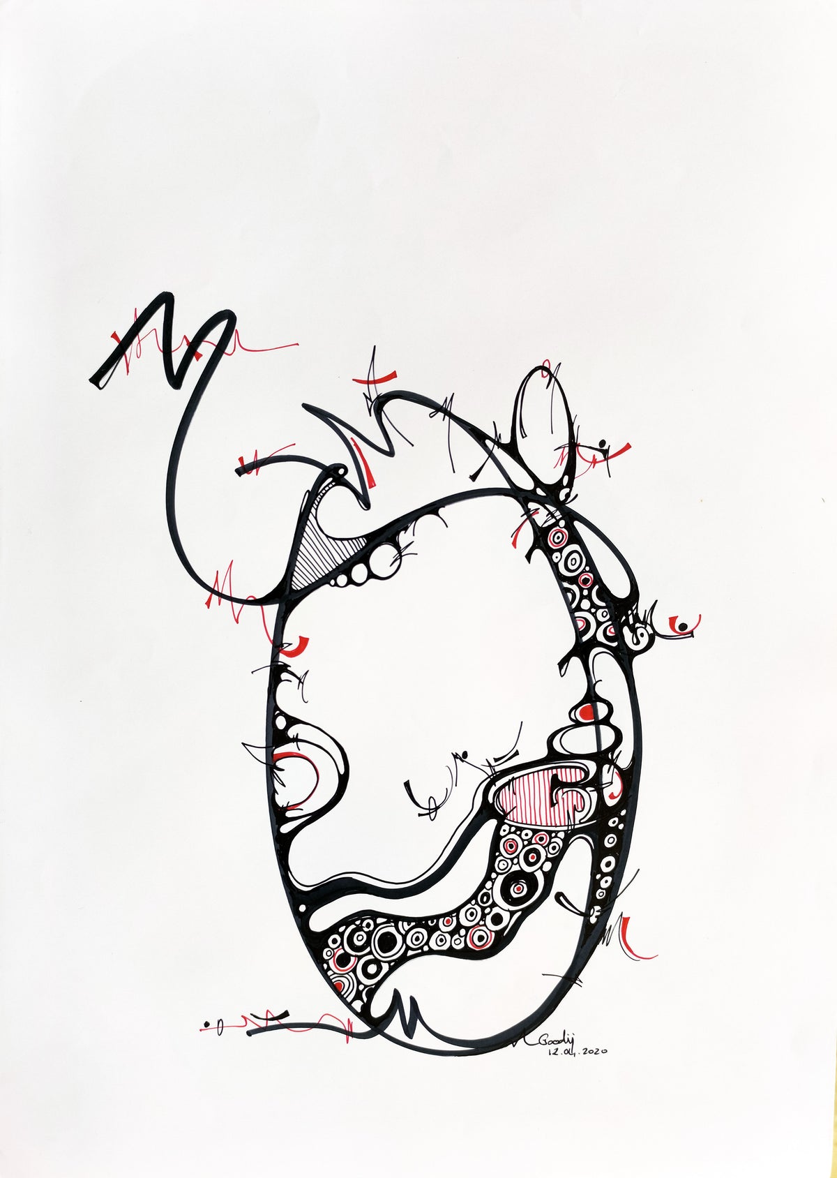 Ici et là — dessin au marqueur permanent sur papier glacé 250 g/m²