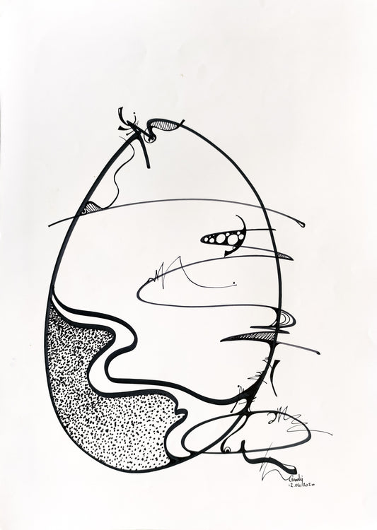 Au milieu coule une rivière — dessin au marqueur permanent sur papier glacé 250 g/m²