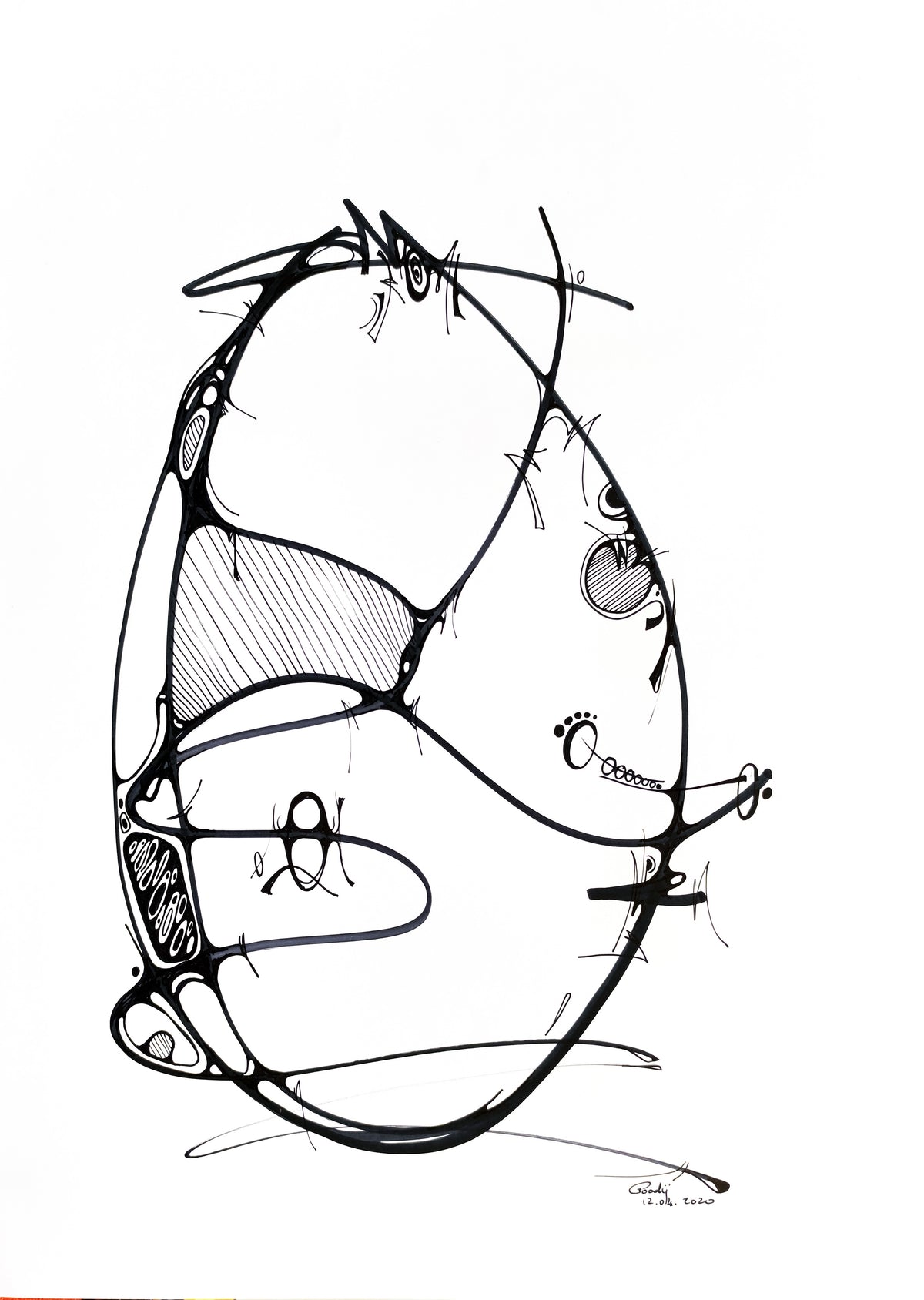 Pensées — dessin au marqueur permanent sur papier glacé 250 g/m²