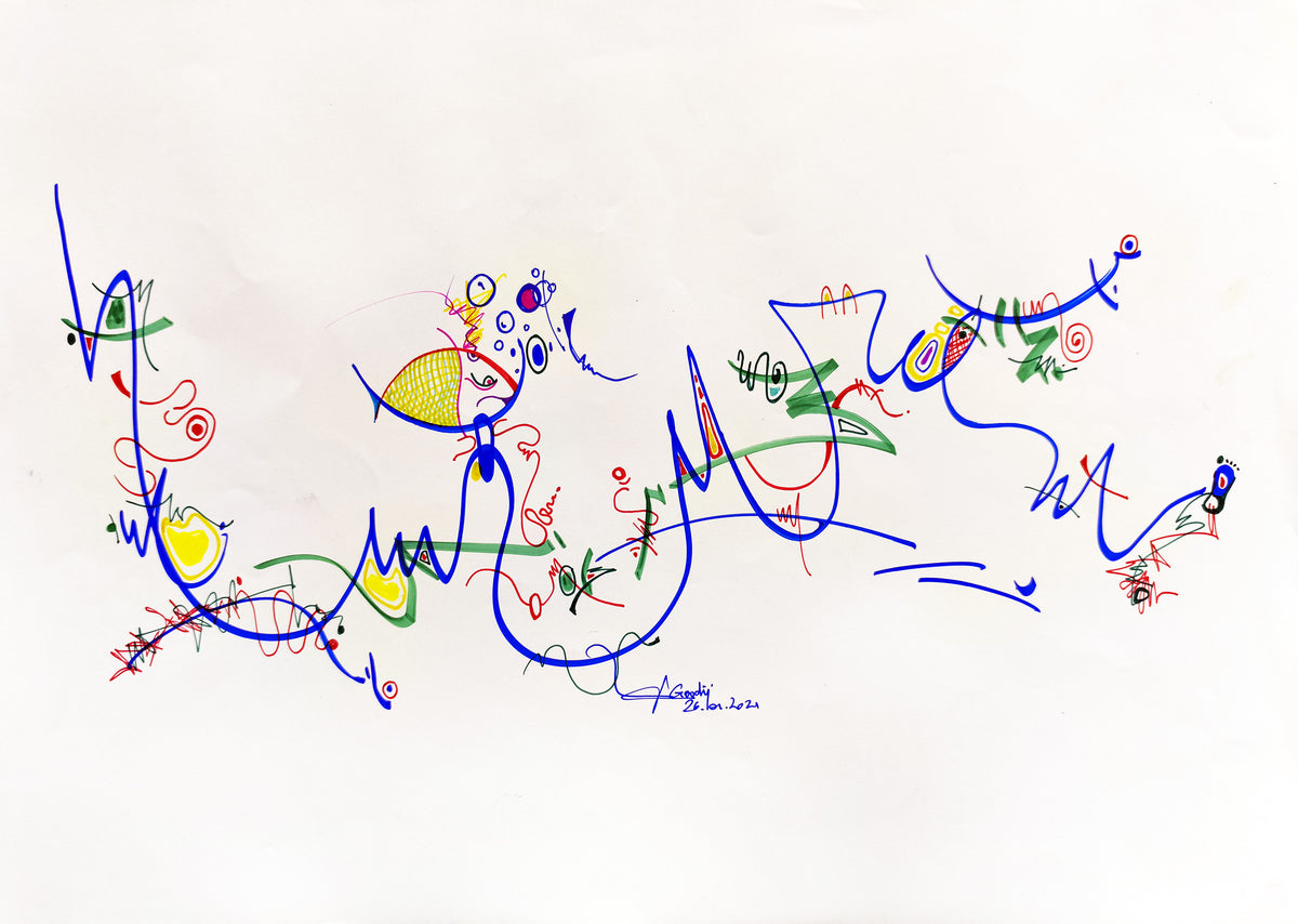 Poisson — dessin au marqueur permanent sur papier glacé 250 g/m²