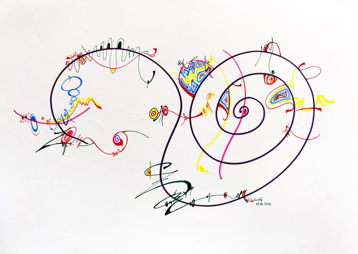 Spiralité — dessin au marqueur permanent sur papier glacé 250 g/m²