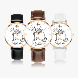 Montre quartz ultra-plate « Linéa » (or rose, avec indicateurs)
